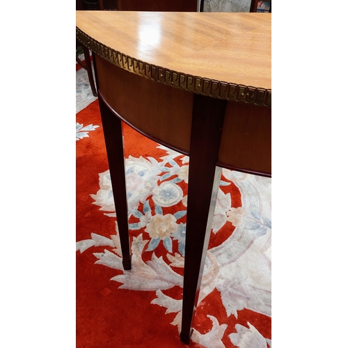 579 - Demi-Lune Satinwood Side Table with Pierced Brass End - C. 87cm W x 37cm D x 76cm H