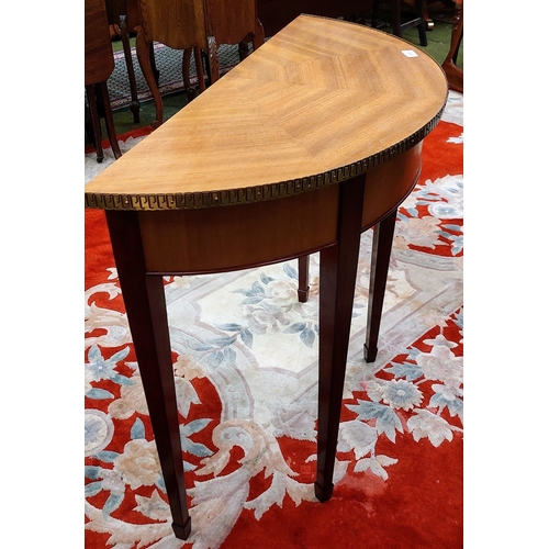 579 - Demi-Lune Satinwood Side Table with Pierced Brass End - C. 87cm W x 37cm D x 76cm H