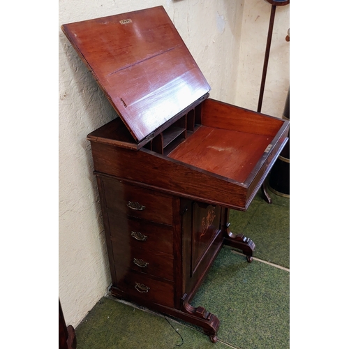 582 - Neat Edwardian Inlaid Davenport with Leather Slope - C. 55cm W x 53cm D x 75cm H