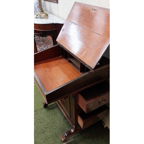 582 - Neat Edwardian Inlaid Davenport with Leather Slope - C. 55cm W x 53cm D x 75cm H