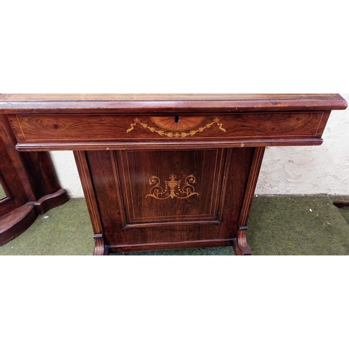 582 - Neat Edwardian Inlaid Davenport with Leather Slope - C. 55cm W x 53cm D x 75cm H