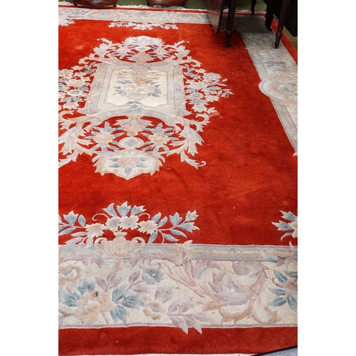 583 - Large Red Thick Pile Carpet Square - C. 400cm x 275cm