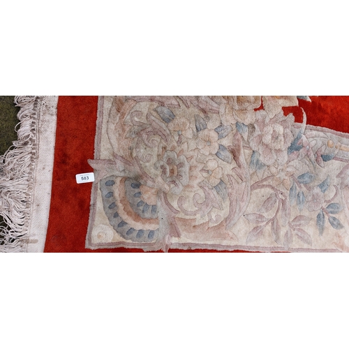 583 - Large Red Thick Pile Carpet Square - C. 400cm x 275cm