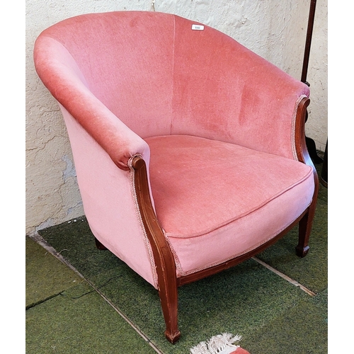 590 - Inlaid Mahogany Pink Upholstered Ladies Tub Chair