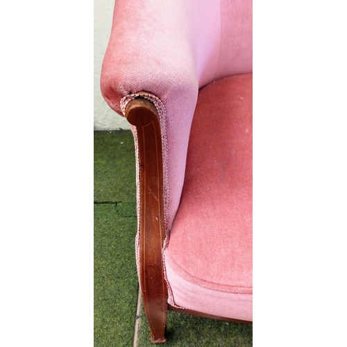 590 - Inlaid Mahogany Pink Upholstered Ladies Tub Chair