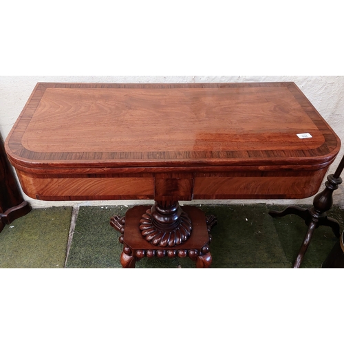 594 - Flamed Mahogany Crossbanded Turnover Leaf Table on Pedestal Base with Carved Claw Feet - C. 94cm W x... 