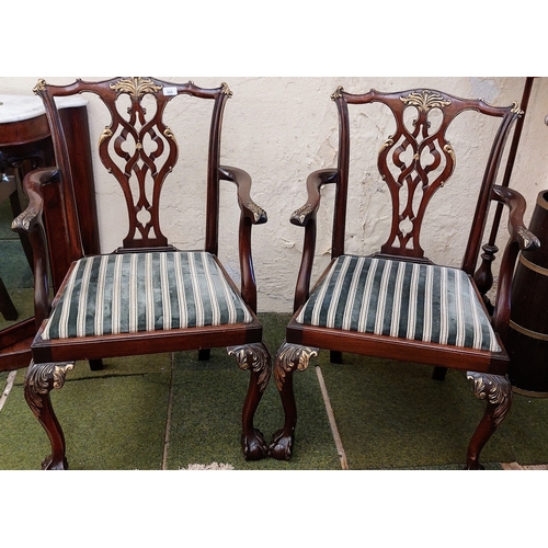 595 - Pair of Georgian Style Carved Mahogany and Gilded Armchairs on Ball and Claw Feet