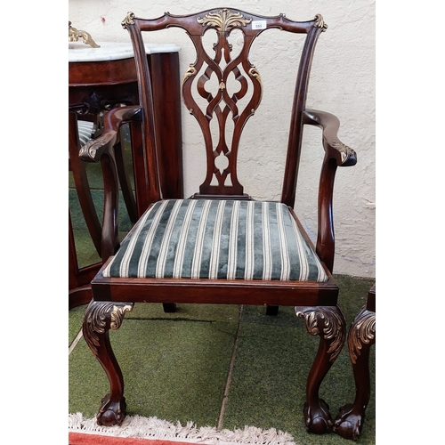 595 - Pair of Georgian Style Carved Mahogany and Gilded Armchairs on Ball and Claw Feet