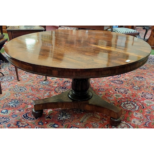 601 - Rosewood 19th Century Circular Pod Base Breakfast Table - C. 130cm W x 73cm H