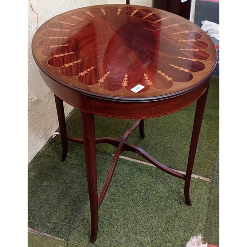 612 - Oval Inlaid Rosewood Occasional Table on X-Frame Stretcher - C. 72cm W x 60cm D x 73cm H