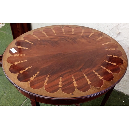 612 - Oval Inlaid Rosewood Occasional Table on X-Frame Stretcher - C. 72cm W x 60cm D x 73cm H