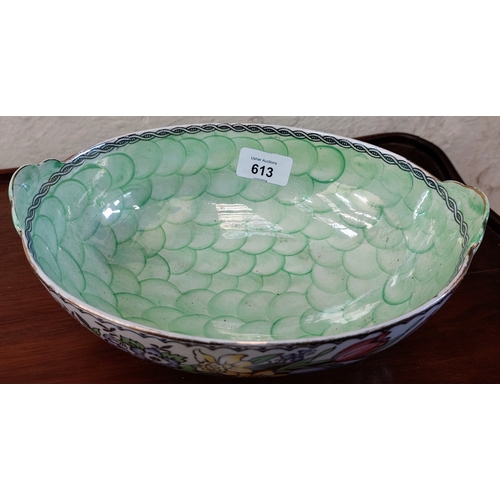 613 - Maling Glazed Oval Bowl - C. 25cm W