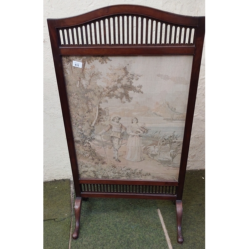 615 - Victorian Mahogany Tapestry Firescreen - C. 59cm W x 102cm H