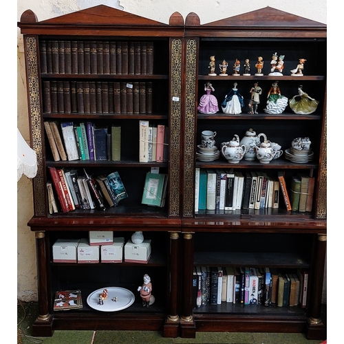 642 - Rosewood Regency Brass Inlaid Bookcase with Column Supports - C. 188cm W x 40cm D x 203cm H