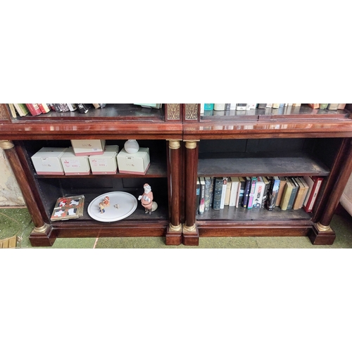 642 - Rosewood Regency Brass Inlaid Bookcase with Column Supports - C. 188cm W x 40cm D x 203cm H