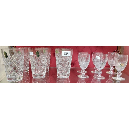 645 - 6 Waterford Glass Tumblers and 6 x Waterford Sherry Glasses