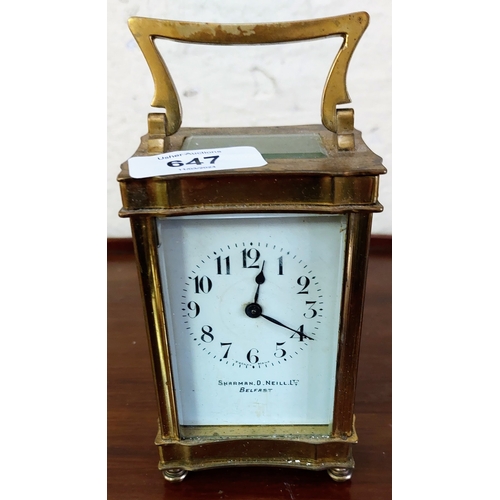 647 - Brass Carriage Clock by Sharman D O'Neill, Belfast - As Found