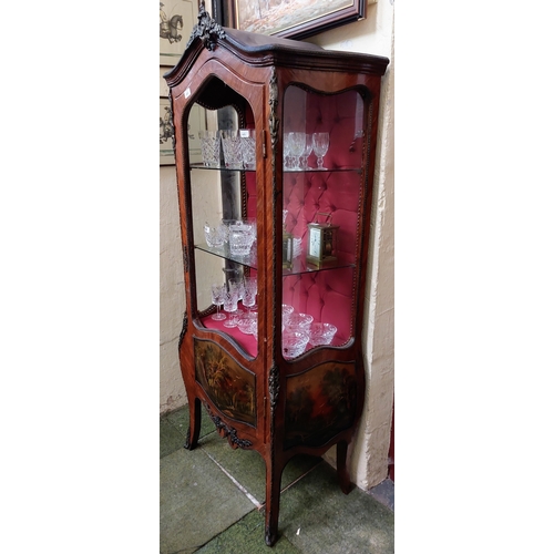 650 - French Ormolu Mounted Display Cabinet with Painted Convex Panels - C. 75cm W x 40cm D x 176cm H