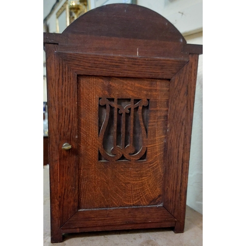 664 - Oak and Brass Domed Top Bracket Clock (with key) - C. 38cm H