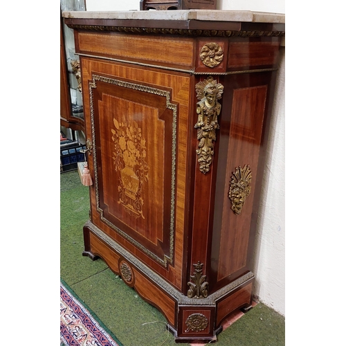 665 - French Marble Top Kingwood Pier Cabinet with Detailed Inlay and Ormolu Mountings - C. 97cm W x 40cm ... 