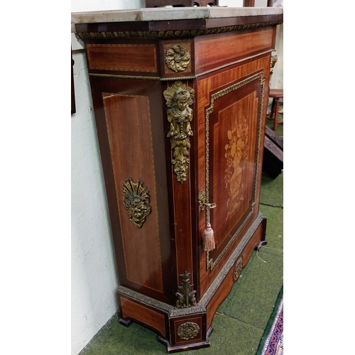 665 - French Marble Top Kingwood Pier Cabinet with Detailed Inlay and Ormolu Mountings - C. 97cm W x 40cm ... 