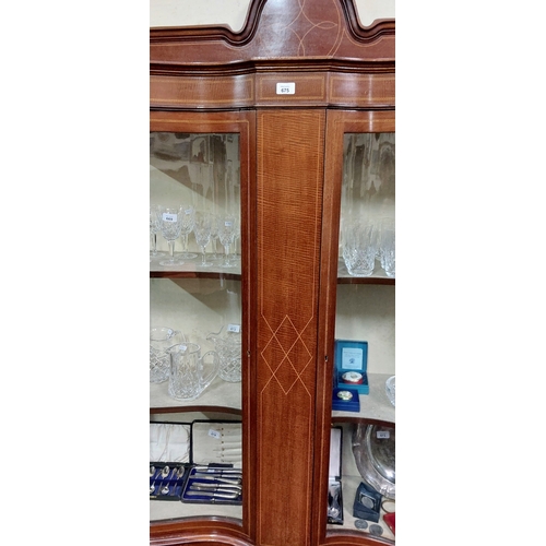 675 - Edwardian Mahogany Serpentine Front Display Cabinet - C. 116cm W x 36cm D x 194cm H