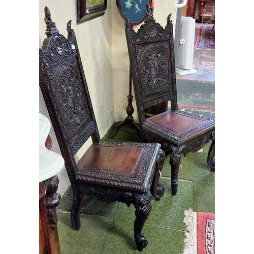 679 - Pair of Highly Carved Anglo / Indian Elephant Chairs