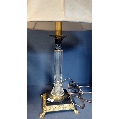 683 - Pair of Waterford Crystal Column Lamps & Shades on Marble Base with Brass Ormolu Mountings - C. 71cm... 