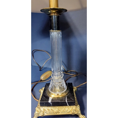 683 - Pair of Waterford Crystal Column Lamps & Shades on Marble Base with Brass Ormolu Mountings - C. 71cm... 