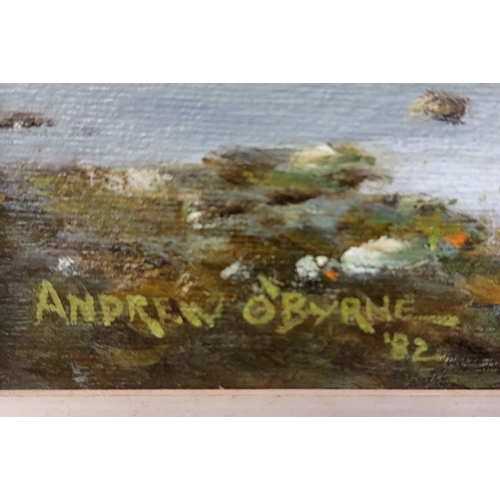 688 - Andrew O'Byrne 1982 Oil on Canvas Lake Scene - C. 71cm W x 40cm H