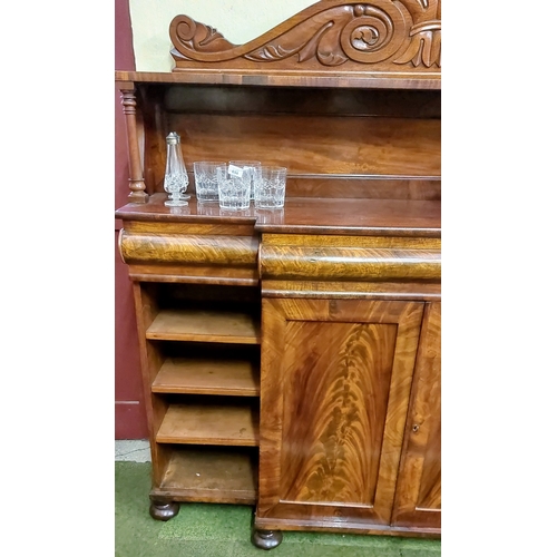 697 - 19th Century Flamed Mahogany Breakfront Side Cabinet / Bookcase with 3 Drawers - C. 148cm W x 41cm D... 