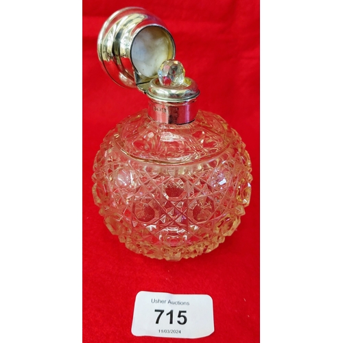 715 - Birmingham Silver Top Cut Glass Perfume Bottle