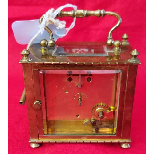 716 - Brass Carriage Clock with Swing Handle and Key