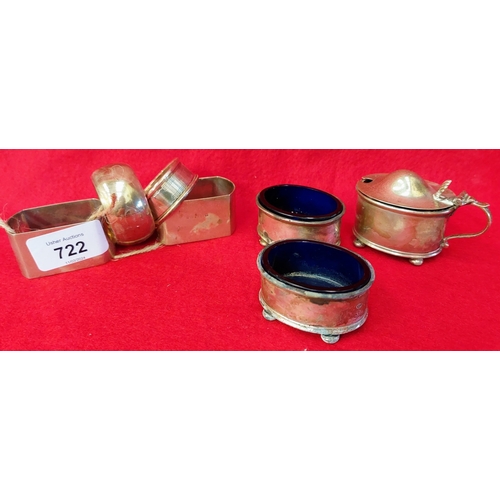 722 - Birmingham Silver Salt & Pepper Set and 4 Birmingham Silver Napkin Rings