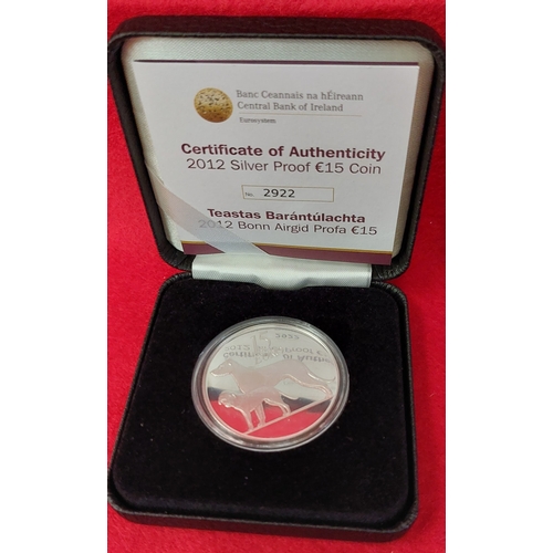 733 - 3 Silver Proof Cased Central Bank of Ireland Coins - 2 of 2010 €15 Coins & a 2012 €15 Coin