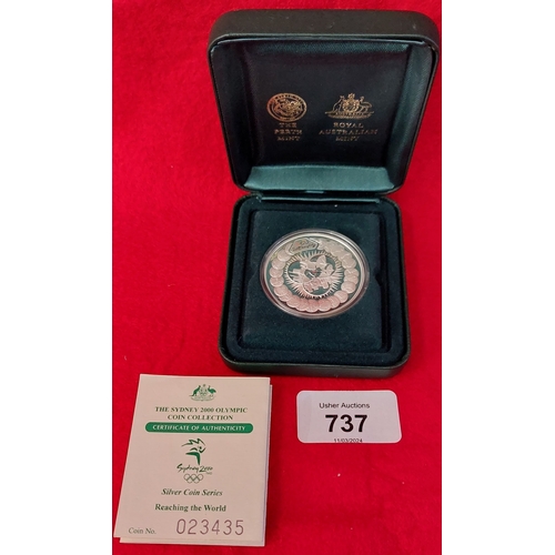 737 - The Perth Mint Sydney Olympics Commemorative Silver 5 Dollar Coin - One Ounce