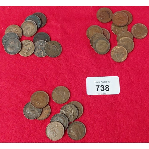 738 - 3 Festival of Britain 1951 Cased Crowns & Collection of English Farthings, Half Pennies