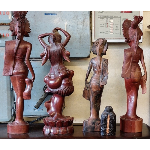 775 - 5 Large Carved Oriental Figures - 50cm - 60cm H