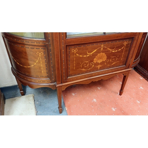 793 - Victorian Mahogany Bow Fronted Inlaid Display Cabinet - C. 131cm W x 39cm D x 170cm H