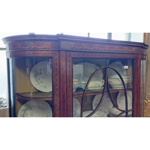 793 - Victorian Mahogany Bow Fronted Inlaid Display Cabinet - C. 131cm W x 39cm D x 170cm H