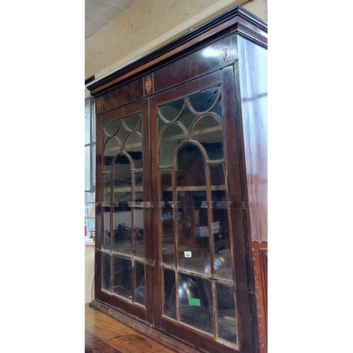 804 - Victorian Mahogany Glazed Bookcase Top - C. 110cm W x 34cm D x 124cm H