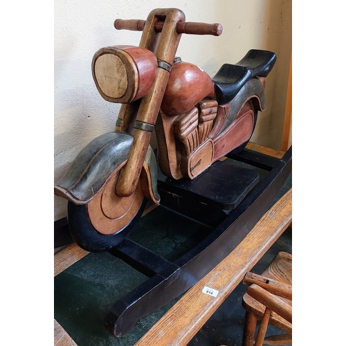 813 - Wooden Painted Rocking Motorbike - C. 98cm W x 36cm D x 66cm H