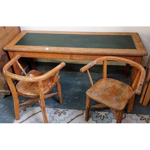 814 - Neat Nursery Table & 2 Wooden Armchairs - C. 122cm W x 45cm D x 54cm H