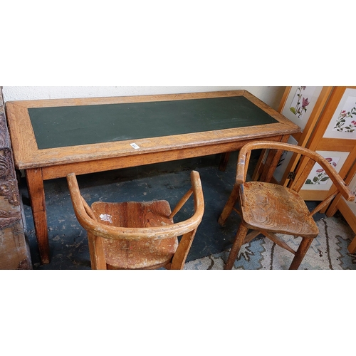 814 - Neat Nursery Table & 2 Wooden Armchairs - C. 122cm W x 45cm D x 54cm H