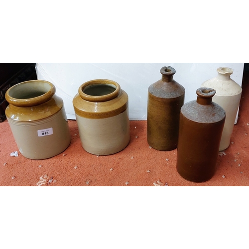 818 - 2 Earthenware Jars & 3 Earthenware Bottles