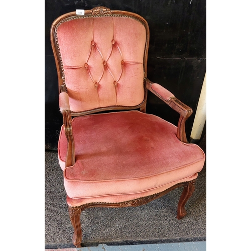 828 - Pink Upholstered Cabriole Leg Armchair