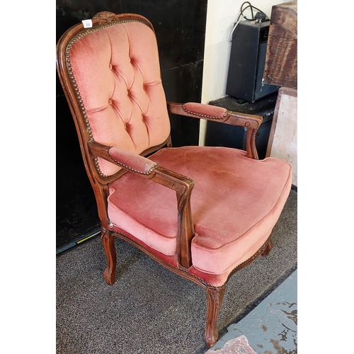 828 - Pink Upholstered Cabriole Leg Armchair