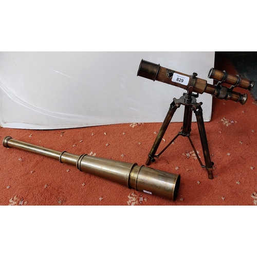 829 - 2 Telescopes - One Brass & One on Tripod 