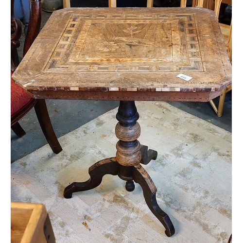 834 - Marquetry Inlaid Occasional Table on Tripod Base - For Restoration - C. 60cm W x 73cm H