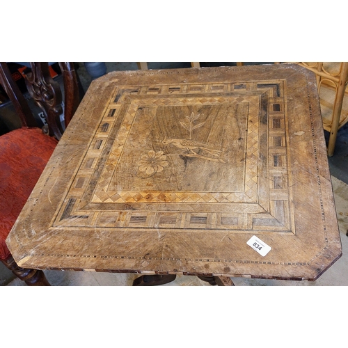 834 - Marquetry Inlaid Occasional Table on Tripod Base - For Restoration - C. 60cm W x 73cm H